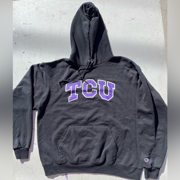 Men's Texas Christian University Hoodie Black Spell-Out L College TCU NCAA Big12 - Picture 1 of 12
